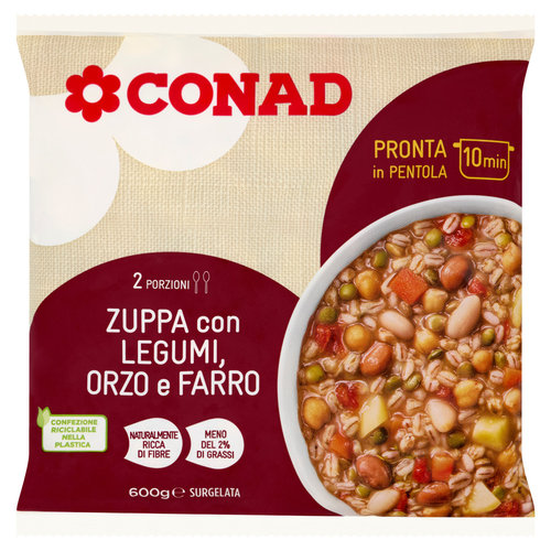 CONAD Zuppa con Legumi, Orzo e Farro Surgelata 600 g-image