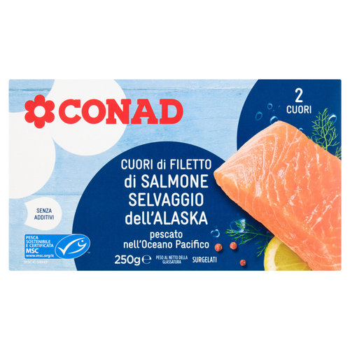 CONAD Cuori di Filetto di Salmone Selvaggio dell'Alaska Surgelati 2 x 125 g-image