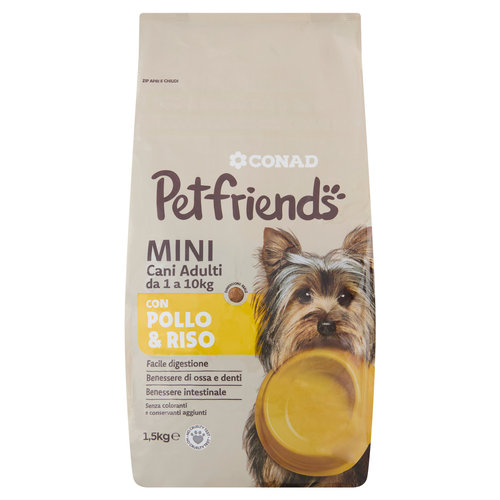 CONAD Petfriends Mini Cani Adulti da 1 a 10kg con Pollo & Riso 1,5 kg-image