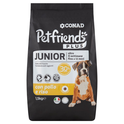 CONAD Petfriends Plus Junior oltre 6 settimane fino a 12 mesi con pollo e riso 1,5 kg-image
