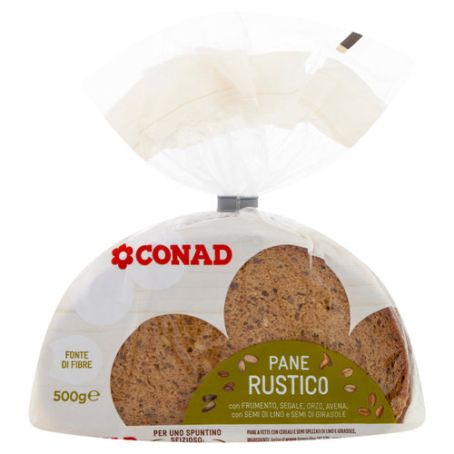 CONAD Pane Rustico con Frumento, Segale, Orzo, Avena, con Semi di Lino e Semi di Girasole 500 g-image