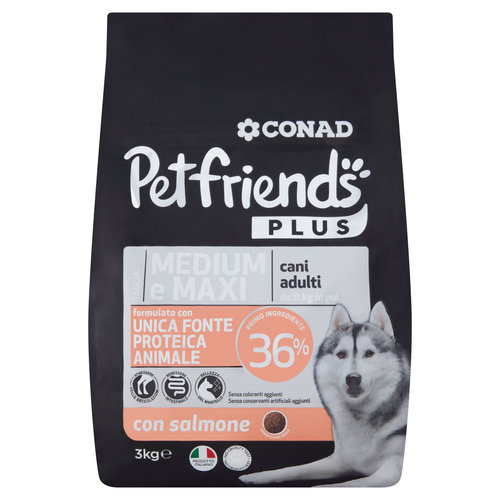 CONAD Petfriends Plus Taglia Medium e Maxi cani adulti da 11 kg in poi con salmone 3 kg-image